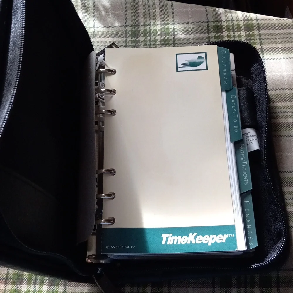 TimeKeeper Black Leather Organizer - Vintage, But Like New!